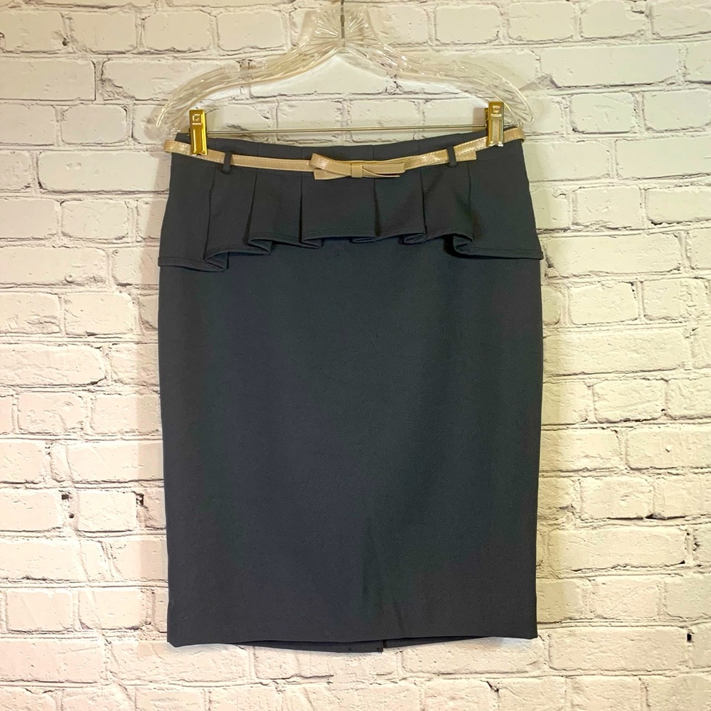 NWT The Limited Blue Pencil Skirt with Bow Belt and Hip Ruffle